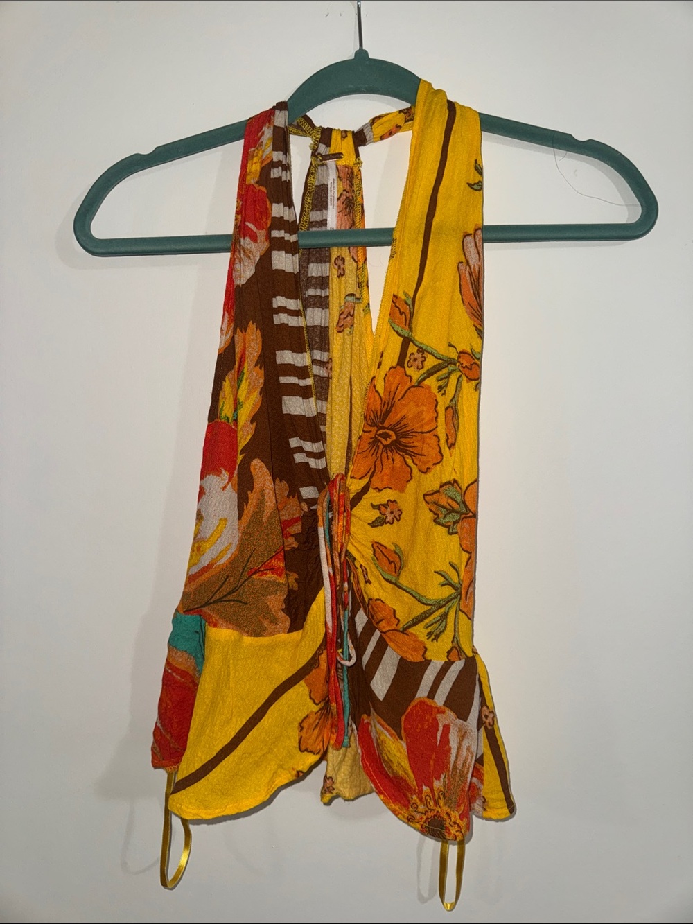 Free People Yellow Floral Halter Camisole with Brown Accents